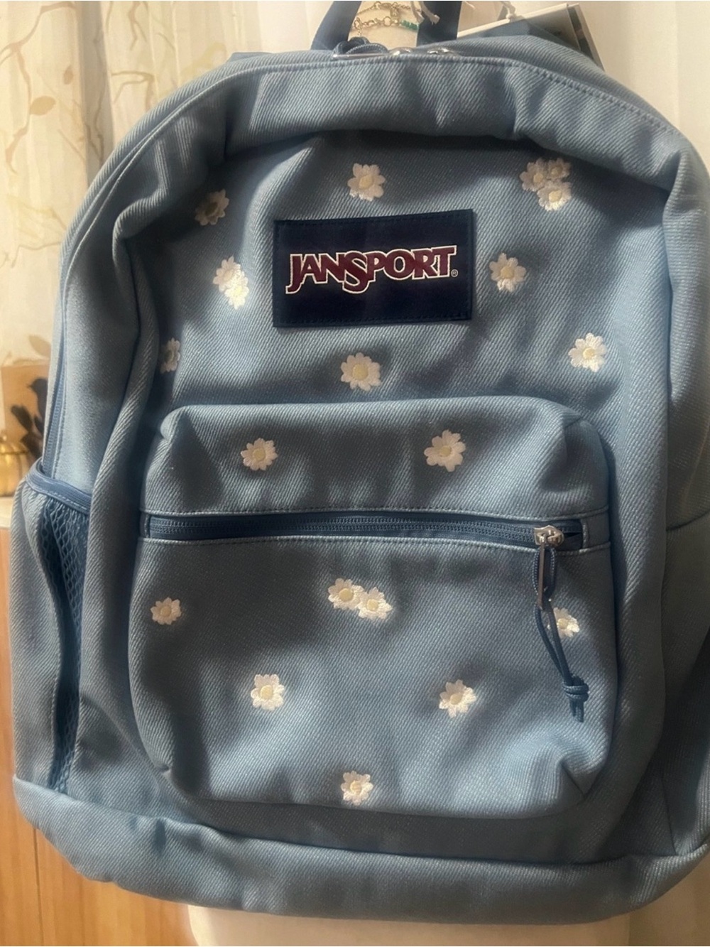JanSport Light Blue Daisy Backpack